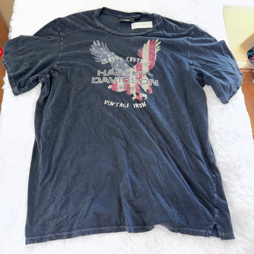 Harley Davidson Mens XL T Shirt Classic Customs Eagle Vintage Iron Black Graphic